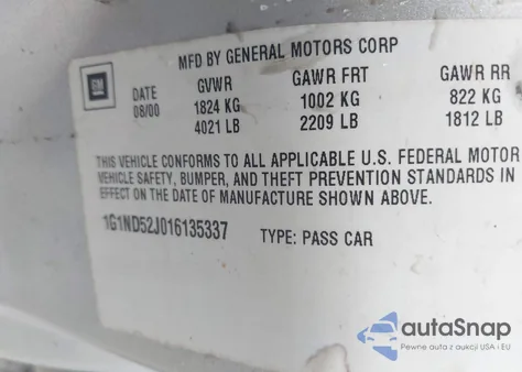 2001 Chevrolet Malibu z USA, uszkodzony, nr VIN 1G1ND52J016135337